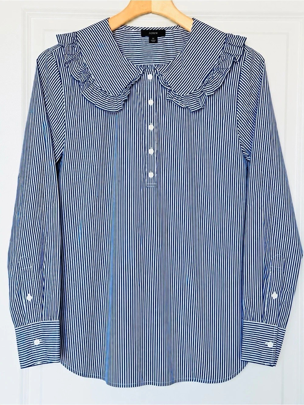 NWOT J.Crew Striped Blouse w/ Ruffle Statement Collar 12